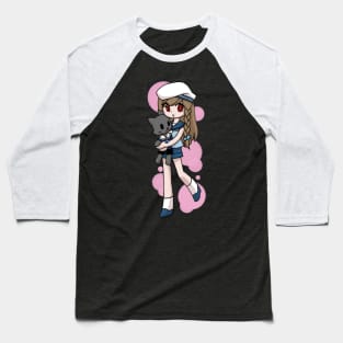 Anime Sailor Girl Hugging Cat Baseball T-Shirt